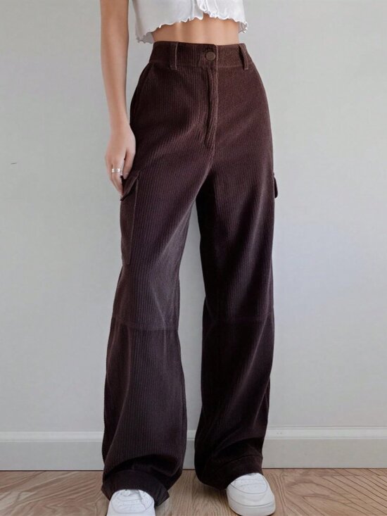 Pants - Coffee Brown Elegant Women's Y2k Baggy Corduroy Pants